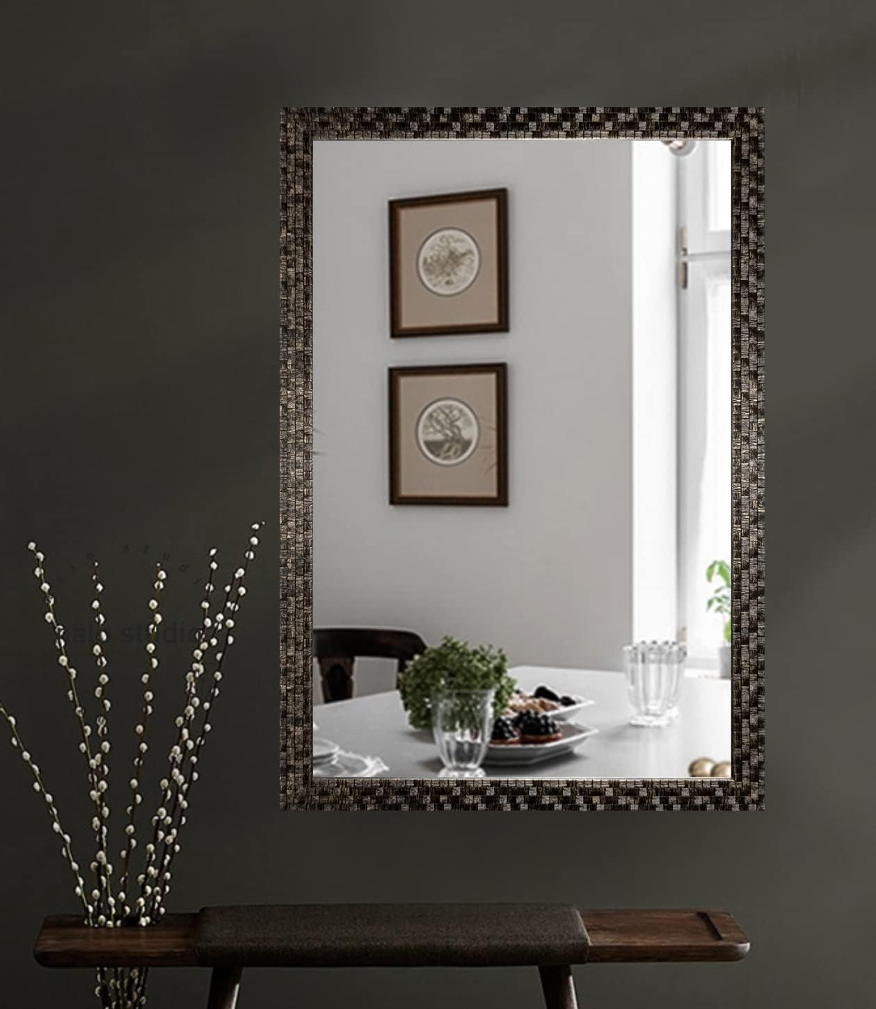 Black Mosaic Textured PS Frame Mirror