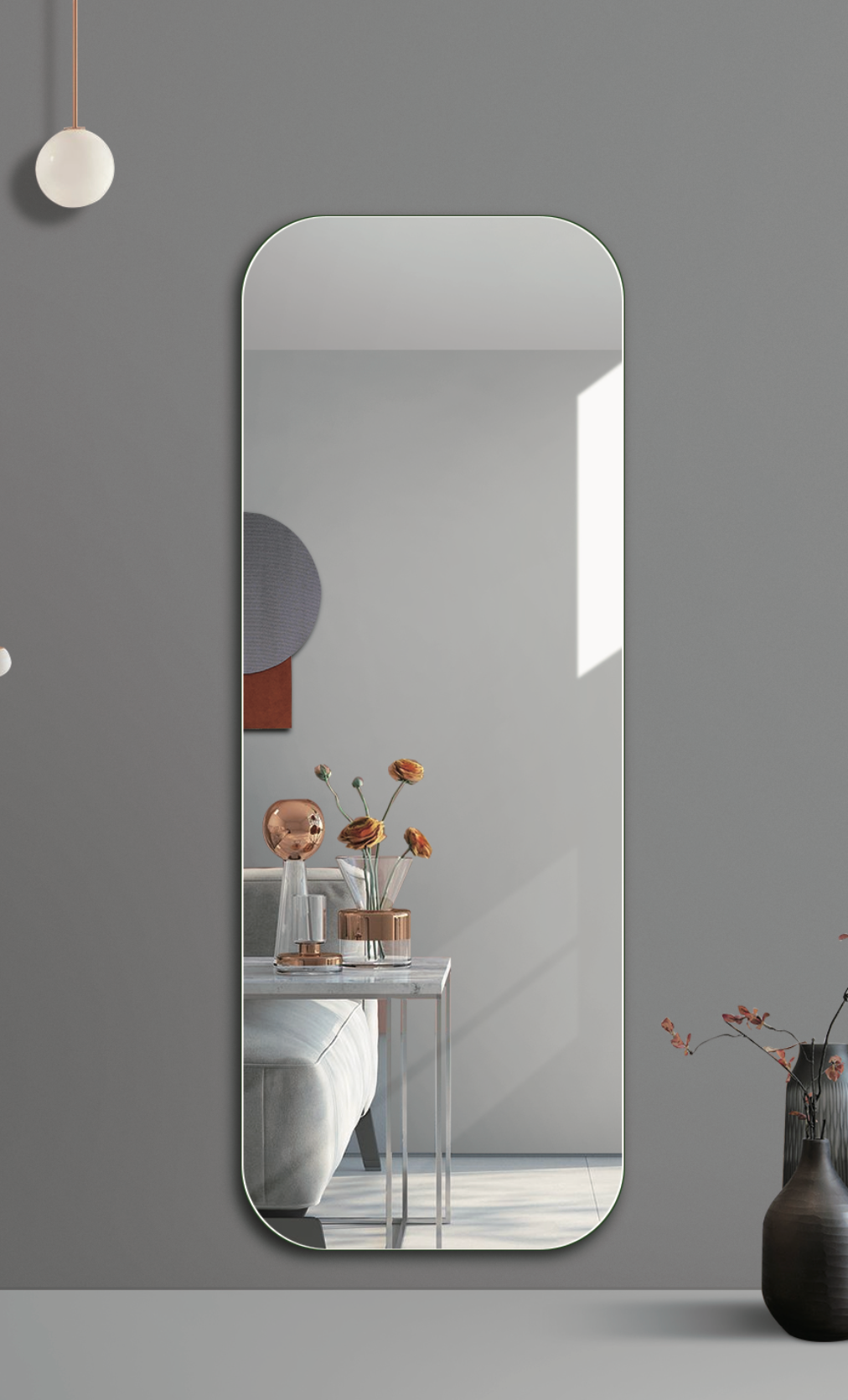 Modern Rounded Rectangle Frameless Full Length Mirror