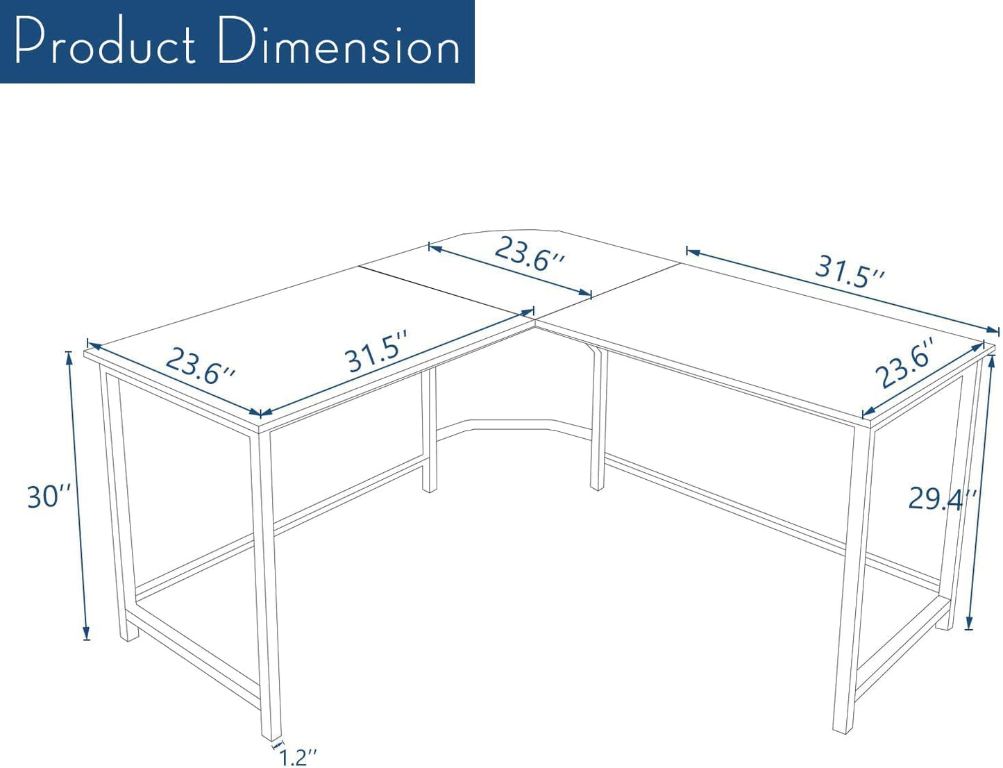 H&A 55-Inch L Shaped Desk