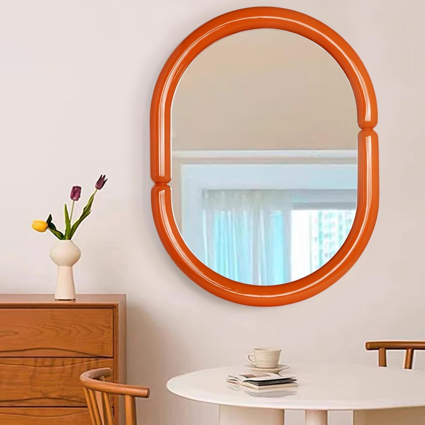 High-End Oval Bagel Solid Wood Framed Mirror