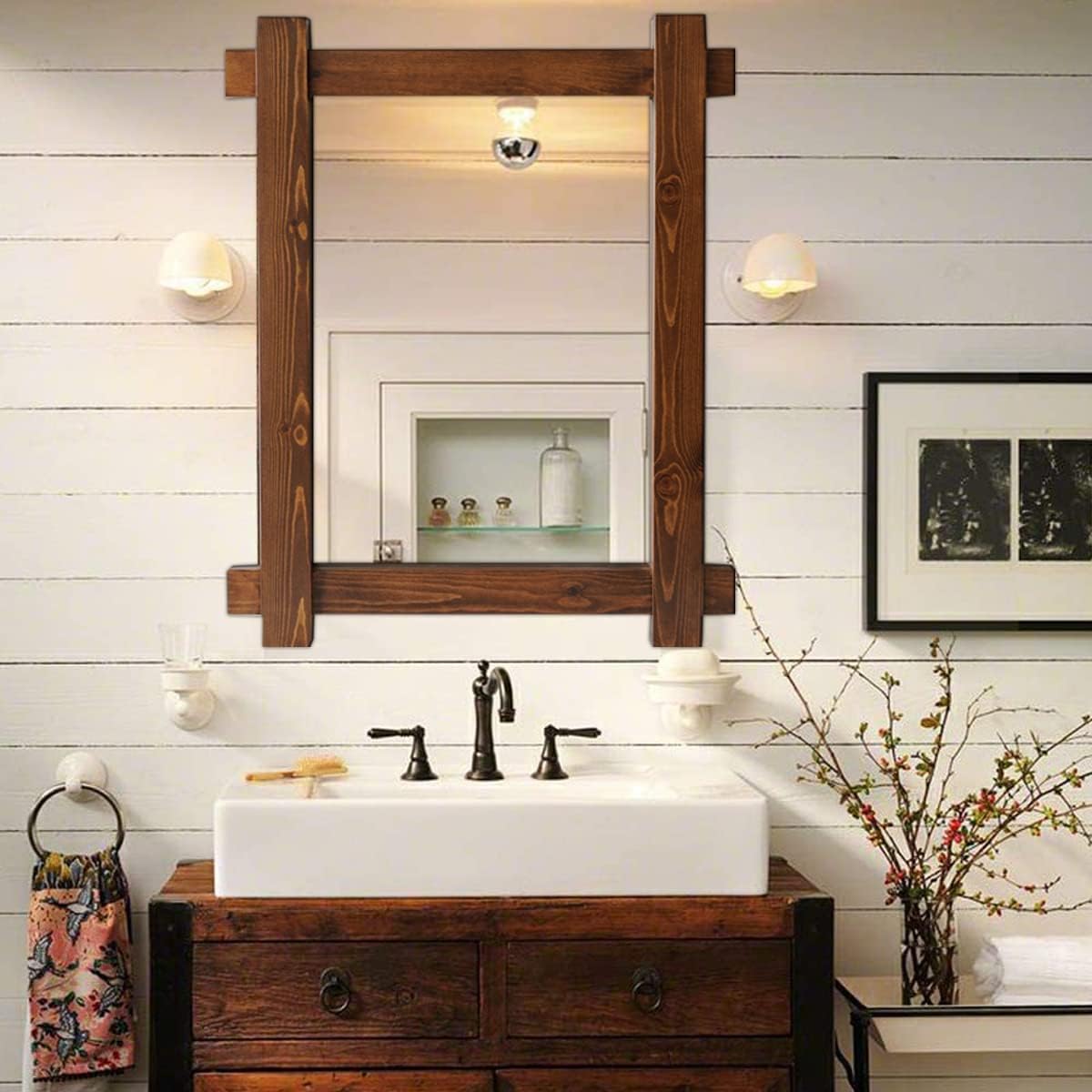 Modern Rustic Solid Wood Farmhouse Decorative Mirror