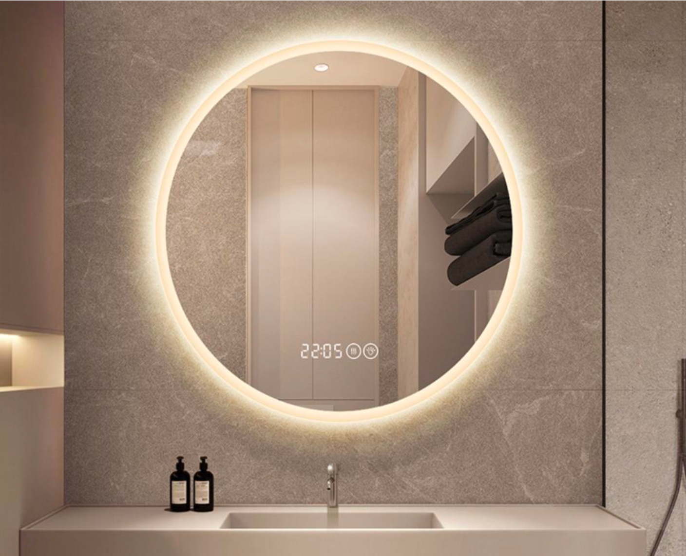 LED Modern Full Moon Front Light Frameless Mirror