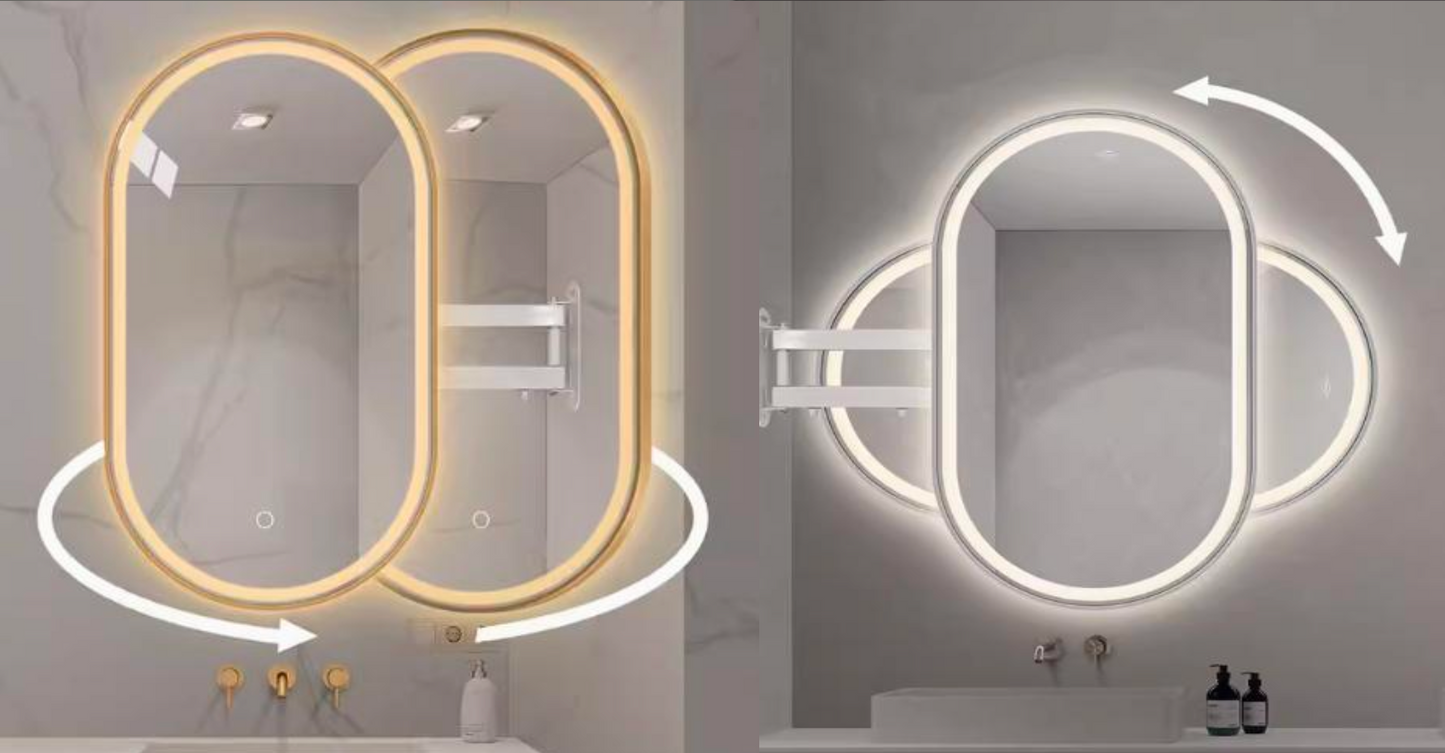 LED Modern Oval Rotating Front Light Alloy Mirror