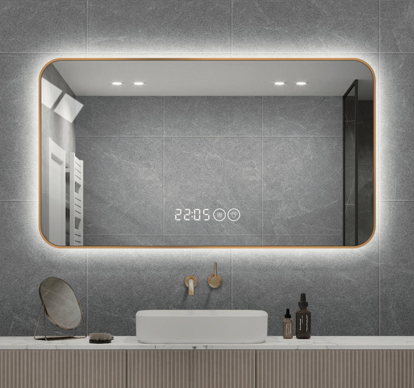 LED Modern Rounded Rectangle Backlit Alloy Mirror