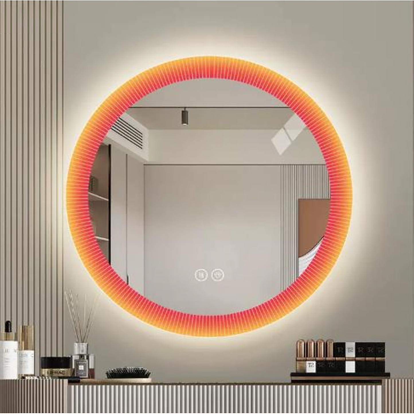 LED Orange Ombre Full Circle Backlit Acrylic Mirror